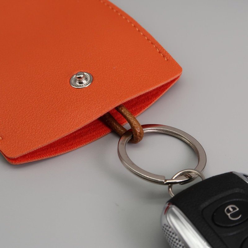 Hoffnugshween 2pcs Car Key Case Pu Leather Creative Pull-out Chain Holder Large Capacity Cover Smart Keychain Protector Orange
