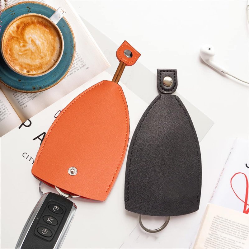 Hoffnugshween 2pcs Car Key Case Pu Leather Creative Pull-out Chain Holder Large Capacity Cover Smart Keychain Protector Orange
