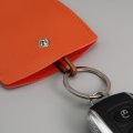 Hoffnugshween 2pcs Car Key Case Pu Leather Creative Pull-out Chain Holder Large Capacity Cover Smart Keychain Protector Orange