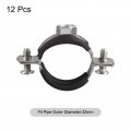 Uxcell 32mm Rigid Pipe Strap Clamps Carbon Steel Bracket Tube Clip M8 Nut Size For Water 12 Pcs