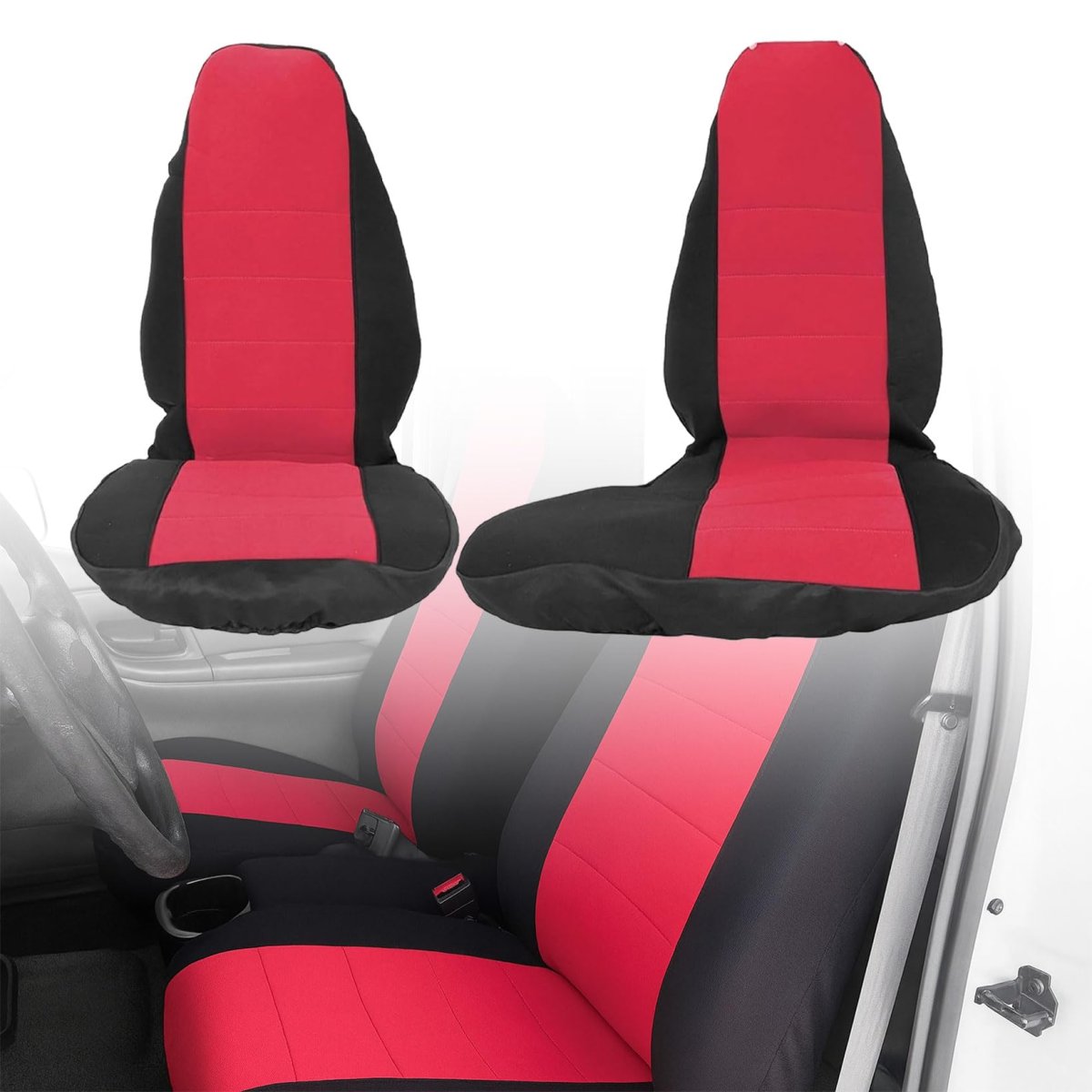 Black And Red 60 40 High Back Bench Seat Covers For Ford Ranger 1998 To 2003 Front Driver Passenger Without Console Polycotton