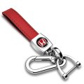 Honda Red Logo In Black Genuine Leather Loop-strap Chrome Hook Key Chain Official Licensed 