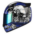 Motorcycle Full Face Helmet Mechanic Skull Blue Tinted Visor Large 57 To 58 Cm 22 4 8 In Dot Approved Thermoplastic Shell 