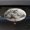 Tyrannosaurus Rex In Chinese Ink Painting Trex Oval Tow Trailer Hitch Cover Plug Insert
