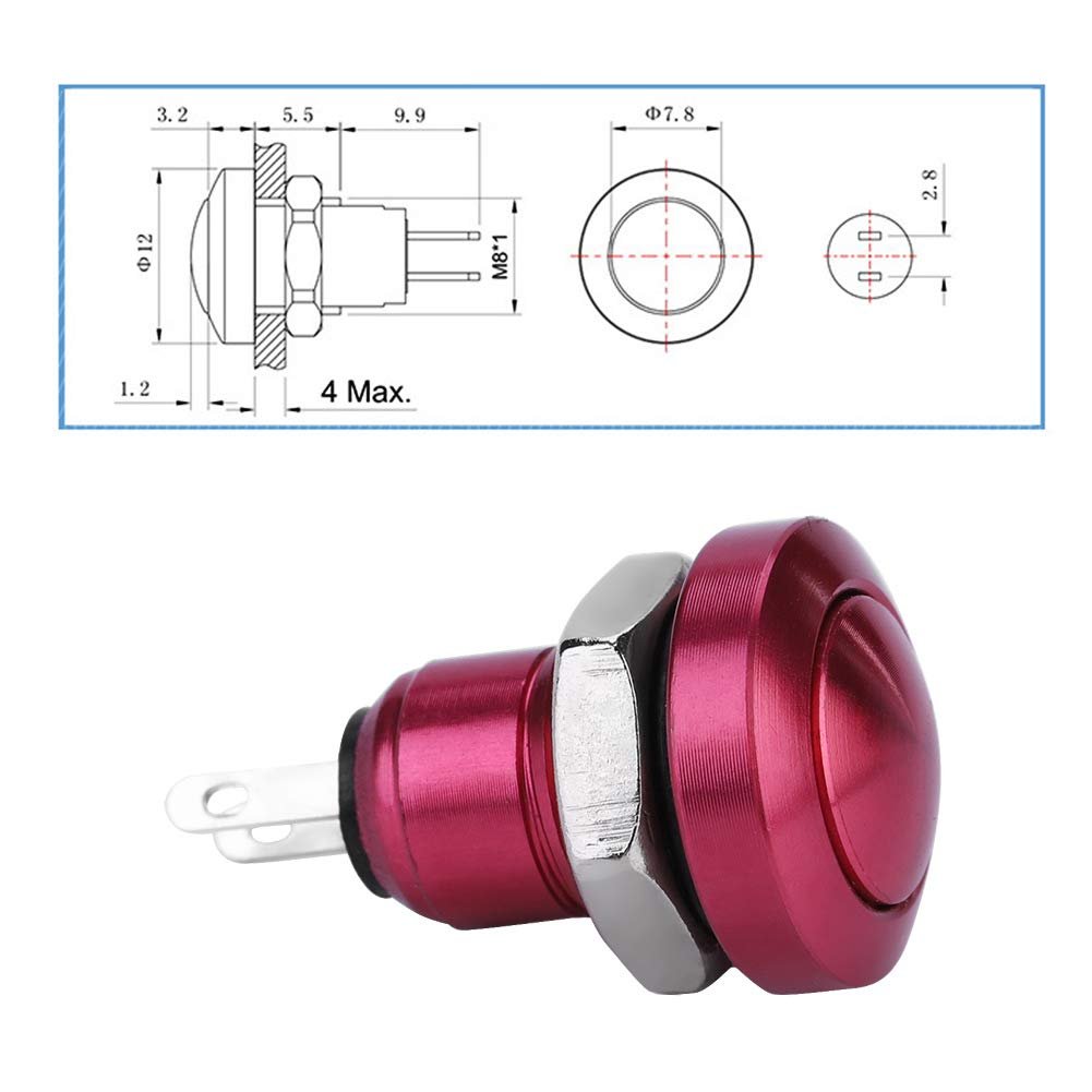 Push Button Switch 1a 24v 8mm Mini Car Momentary Power Zinc-aluminium Alloy Red