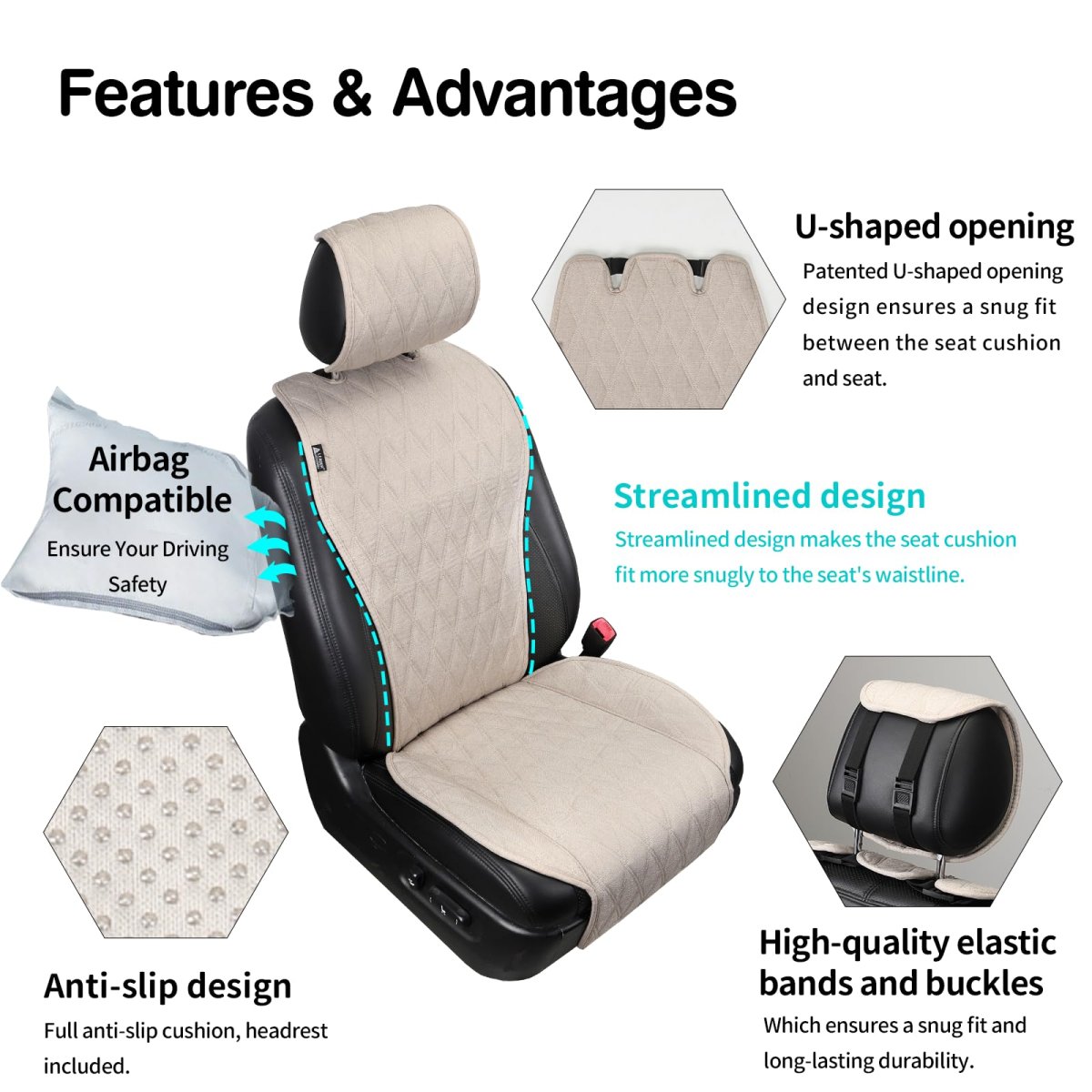 2pcs Sideless Car Seat Covers For Front Seats Breathable Faux Linen Universal Fit Cushions With Headrest Protectors Non Slip