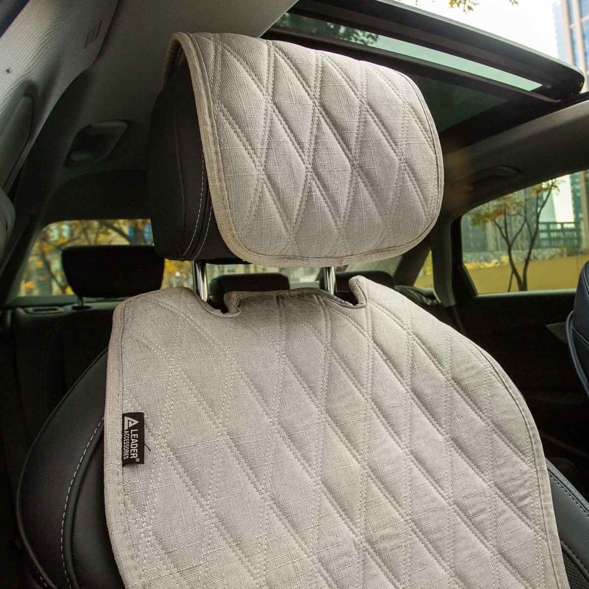 2pcs Sideless Car Seat Covers For Front Seats Breathable Faux Linen Universal Fit Cushions With Headrest Protectors Non Slip