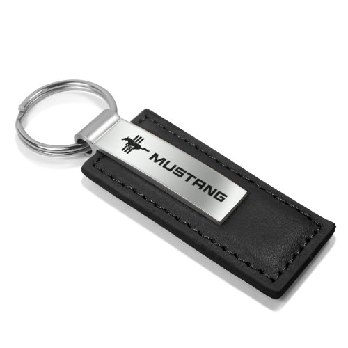 Black Leather Mustang Tri-Bar Logo USA Made Lifetime Warranty! Key Chain