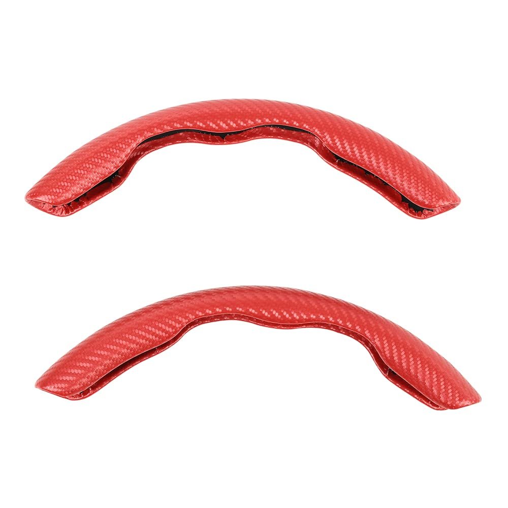 Universal Carbon Fiber Car Steering Wheel Non Slip Cover 2 Piece Set 37 To 38cm Diameter Red