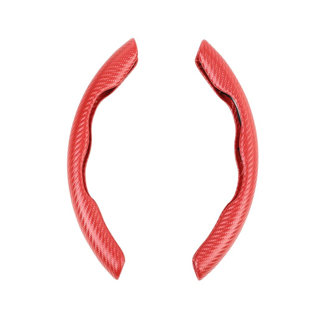 Universal Carbon Fiber Car Steering Wheel Non Slip Cover 2 Piece Set 37 To 38cm Diameter Red