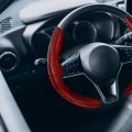 Universal Carbon Fiber Car Steering Wheel Non Slip Cover 2 Piece Set 37 To 38cm Diameter Red