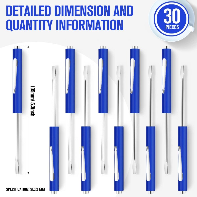 30 Piece Mini Magnetic Slotted Screwdriver Set With Pocket Clips Small Flat Head Repair Tools For Electricians And Technicians