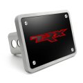 Ram 1500 Trx In Red 3d Logo On Black Plate Rectangular Brushed Silver Billet Aluminum 2 Inch Tow Hitch Cover Official Licensed 