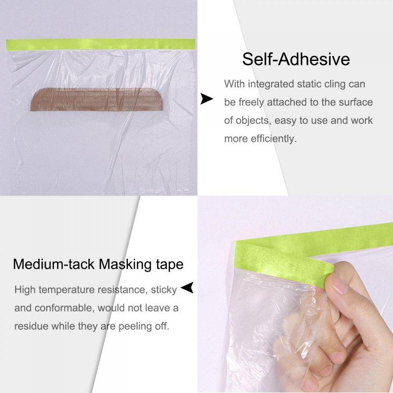 Pre-taped Masking Film 4 9 Ft X 82ft Plastic Drop Cloth With Medium-tack Painters Tape For Painting Protection Cyan 3pcs