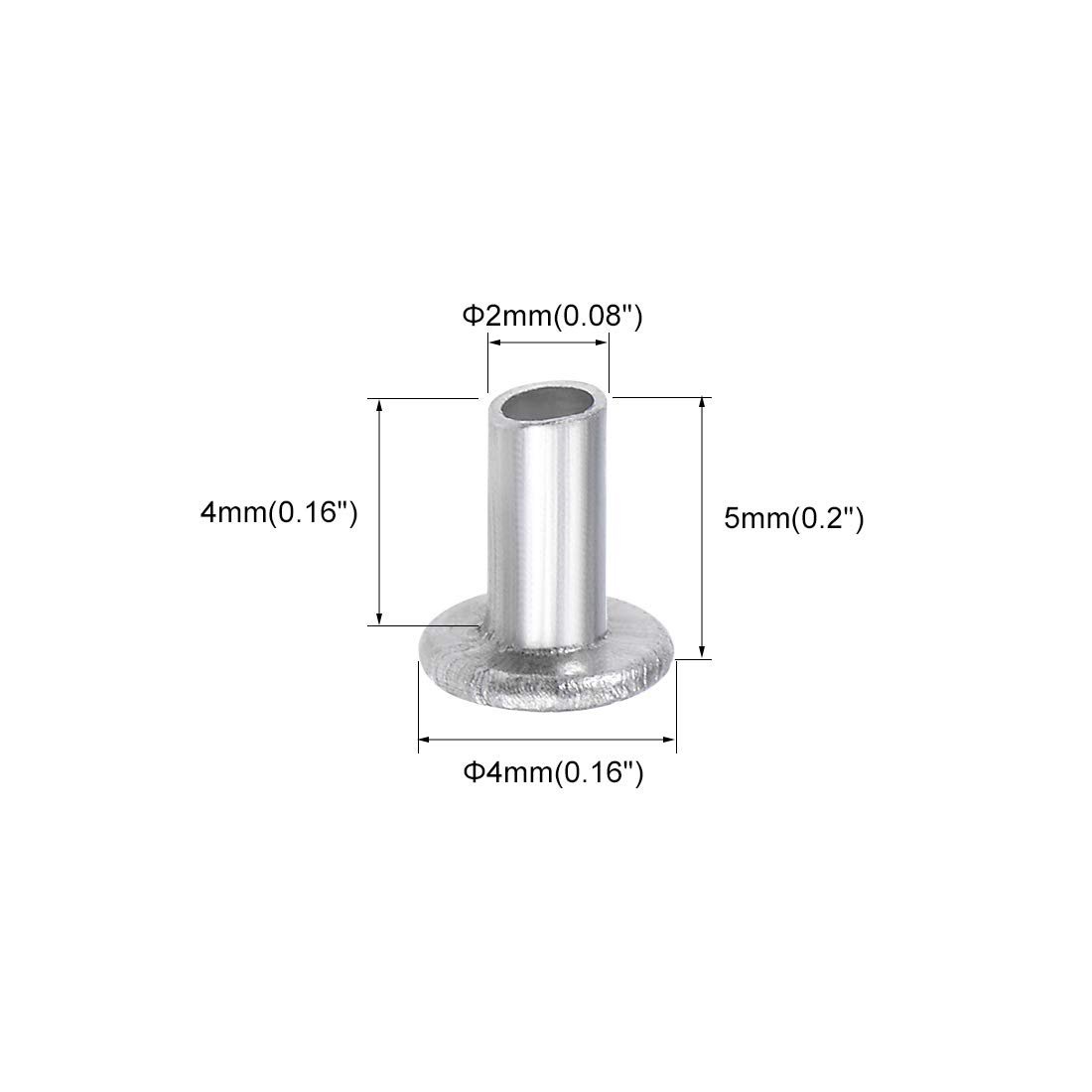 100 Pcs 2mm X 4mm Aluminum Flat Head Semi-tubular Rivets Silver Tone