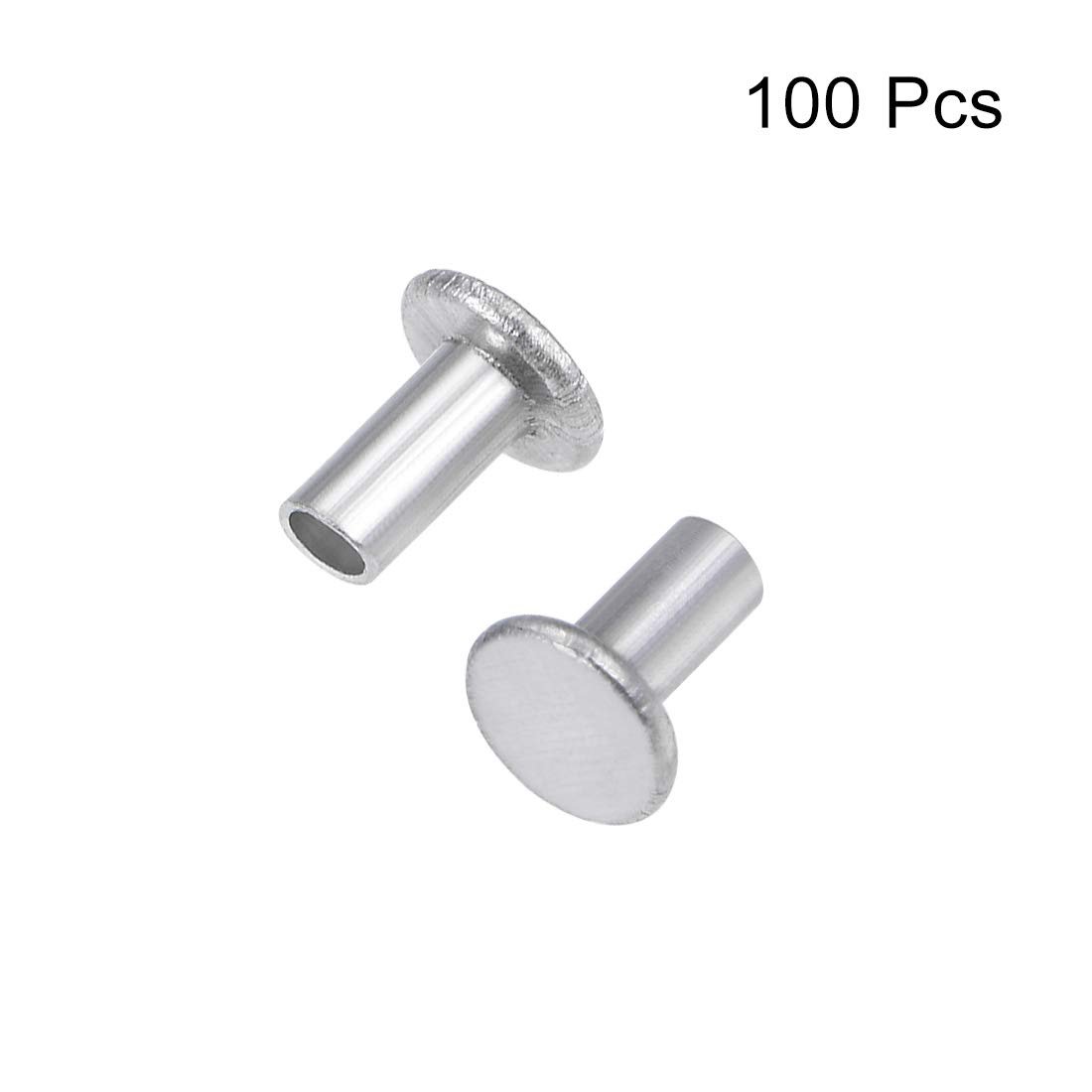 100 Pcs 2mm X 4mm Aluminum Flat Head Semi-tubular Rivets Silver Tone