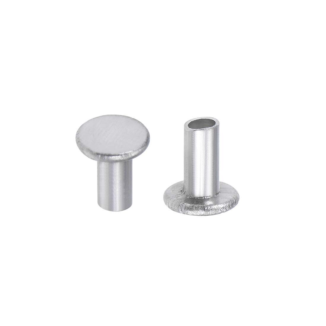 100 Pcs 2mm X 4mm Aluminum Flat Head Semi-tubular Rivets Silver Tone