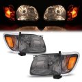 Headlight And Corner Light Assembly For 2001 To 2004 Toyota Tacoma Halogen Front Bumper Lamps With Bulbs Smoke Lens Black 