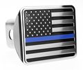Usa Us American Flag Stainless Steel Trailer Hitch Cover Fits 2 Receivers Black Chrome With Thin Blue Line 