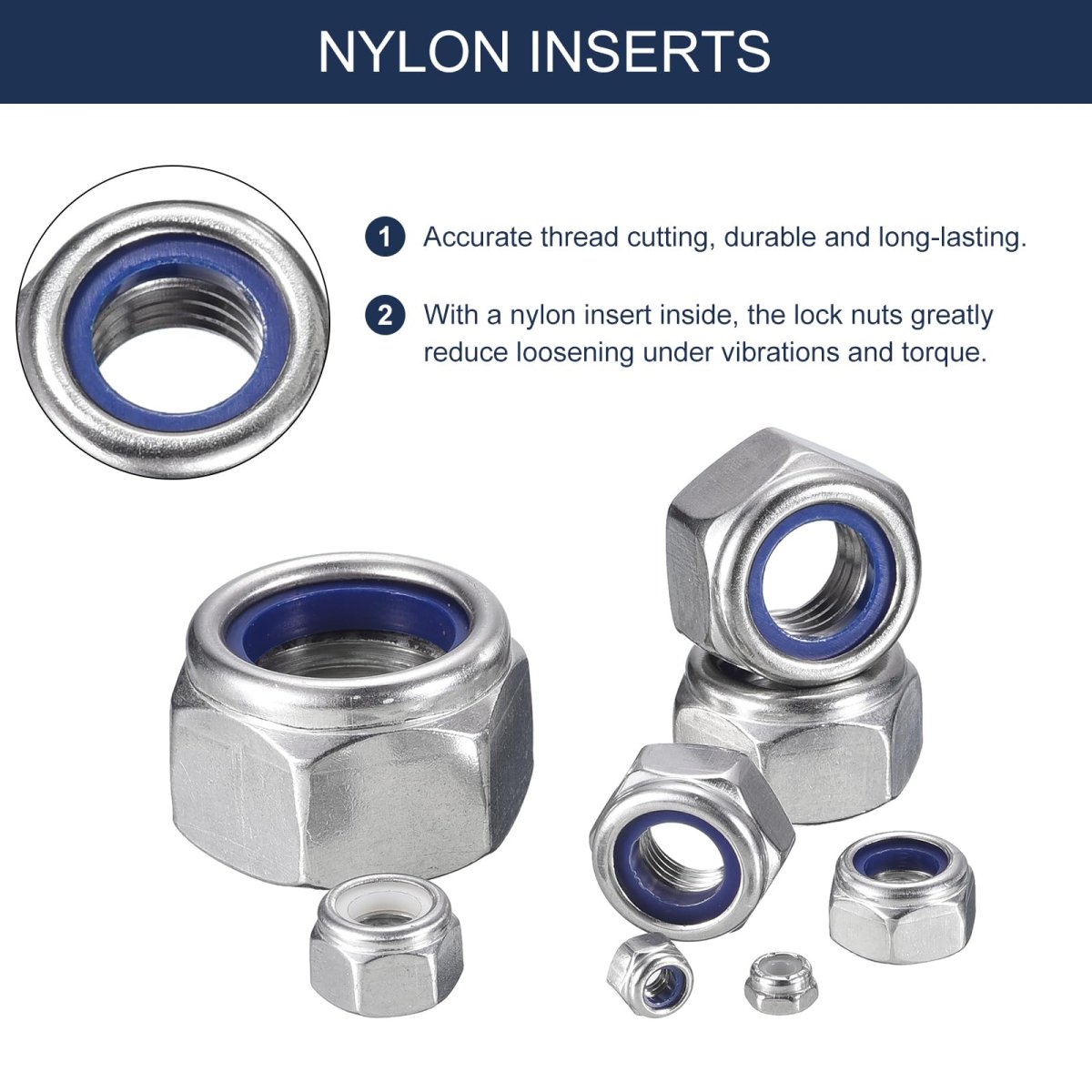 5pcs M12x1 25mm Nylon Insert Hex Lock Nuts 304 Stainless Steel Self-locking Stop Nut For Industrial Construction Fasteners