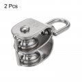 Uxcell 2pcs M25 Double Pulley Block Stainless Steel Swivel Rigging Lifting Wheel Fixed Crane Hanging Wire Towing Rope Cable