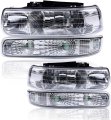 Headlights Assembly For 1999-2002 Chevy Silverado And 2000-2006 Suburban Tahoe Clear Lens Chrome Housing With Reflector Front 