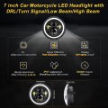 Shkalacar 7inch Led Headlight H4 140w Angel Eyes Rounds 4 Modes 14000lm 6000k White 3000k Amber Car Motorcycle Headlight Auto