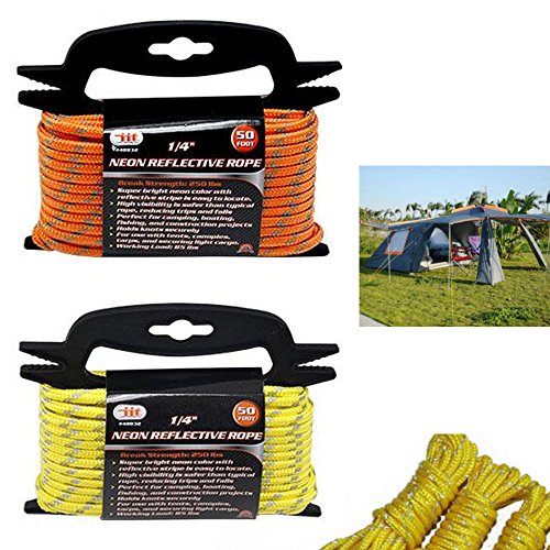 1 4 Neon Reflective Guyline Camping Tent Tarp Rope 50 Line Cord Paracord Guide