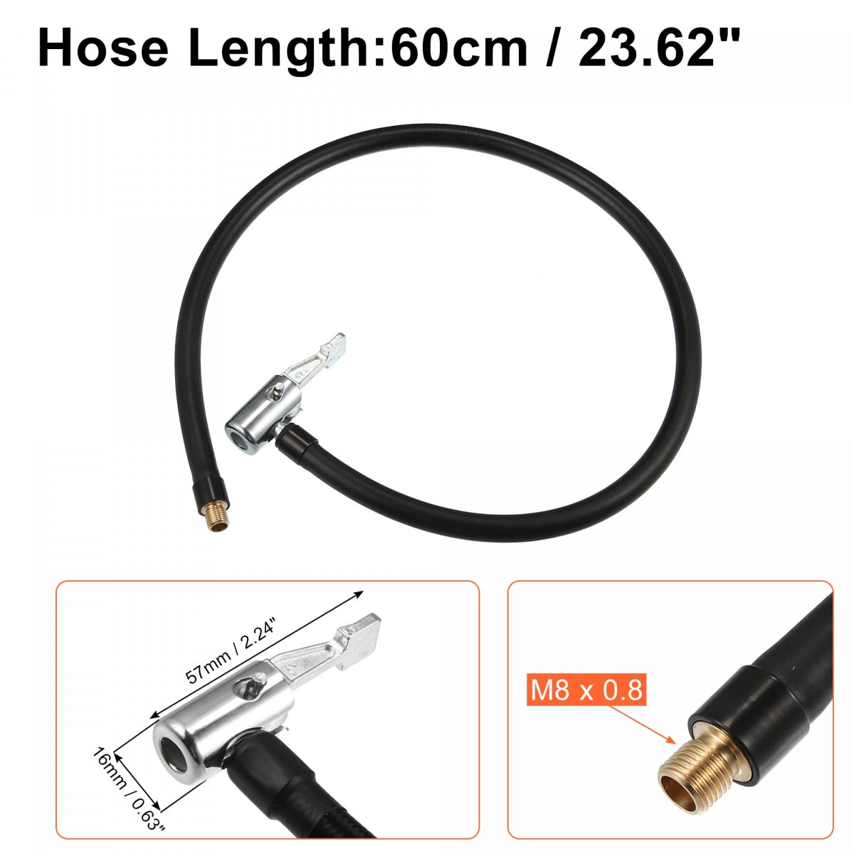 60cm Tire Inflator Extension Hose With Portable Inflatable Pump Connector Chuck Locking Air Tube Valve Connection Pipe For Car