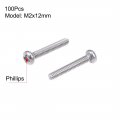 Uxcell M2x12mm Machine Screws Pan Phillips Cross Head Screw 304 Stainless Steel Fasteners Bolts 100pcs