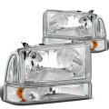 Auto Dynasty Chrome Housing Headlights Assembly Bundle With Front Bumper Vertical Style Grille Compatible Ford Super Duty F250