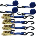 4 Pack Of 1 In Blue Ratchet Straps With Coated S Hooks 12 Ft Heavy Duty Nylon Tie Downs For Truck Van And Rv 2000 Lbs Breaking 