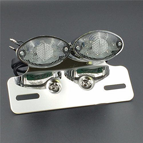 Httmt Mt374- Motorcycle Chromed Base Clear Lence Universal Cat Eye Custom Tail Brake License Plate Light For Scooter Cruiser
