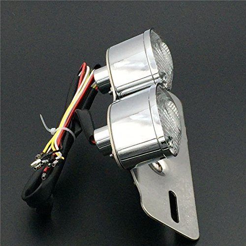 Httmt Mt374- Motorcycle Chromed Base Clear Lence Universal Cat Eye Custom Tail Brake License Plate Light For Scooter Cruiser