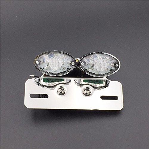 Httmt Mt374- Motorcycle Chromed Base Clear Lence Universal Cat Eye Custom Tail Brake License Plate Light For Scooter Cruiser