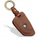 Ollen Genuine Leather No Screws Key Fob Cover Fit For Bmw 5 6 7 Series X1 X2 X3 X5 X6 Gt Etc Blade Shape Brown 