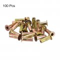 Uxcell 1 4-20 Multi-grip Rivet Nuts 25pcs Pre-bulbed Shank Flat Head Threaded Insert Nut Gold Zinc Plated Finish Carbon Steel