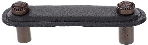 Vicenza Designs K1170 Sanzio Lines and Dots Leather Pull Black Antique Silver 4-Inch 