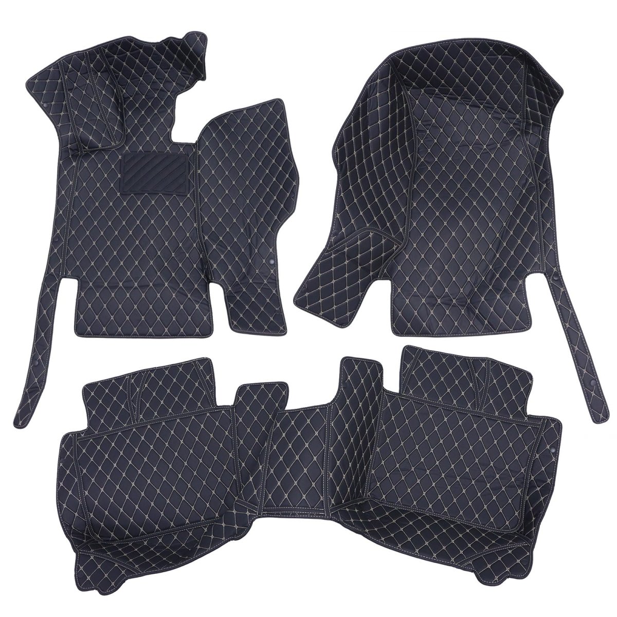 Floor Mats Liner For Cadillac Ct6 2016 2020 3 Piece Front Left Right Rear Set Black Microfiber Leather With Beige Stitching Xpe
