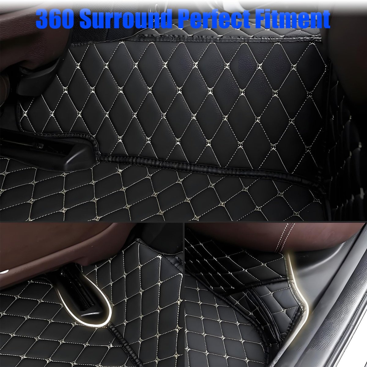 Floor Mats Liner For Cadillac Ct6 2016 2020 3 Piece Front Left Right Rear Set Black Microfiber Leather With Beige Stitching Xpe