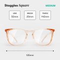 Stoggles Official Square Z87 1 Certified Safety Glasses Anti-fog Blue Light Blocking Medium Peach