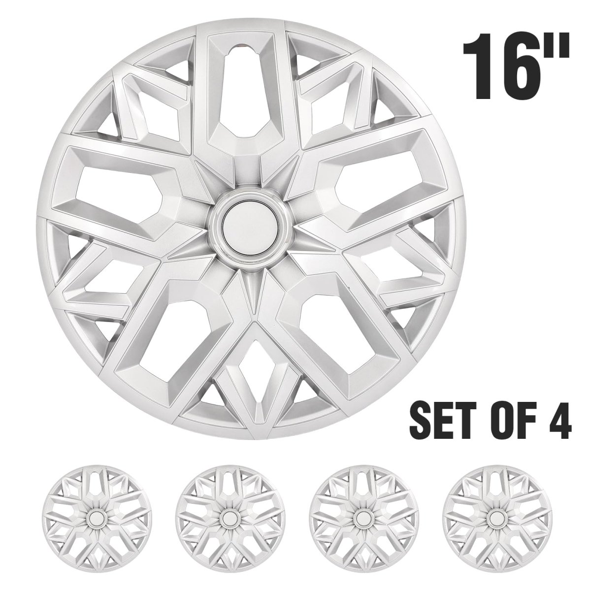 16 In Silver Gloss Hubcaps Universal Wheel Covers For Most Steel Wheels Set Of 4 Durable Abs Plastic Hub Caps