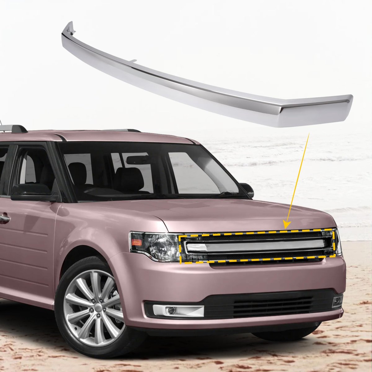 Hecasa Front Grille Center Molding Trim For 2013-2019 Ford Flex Limited Da8z8200fa Fo1210118 Bumper Grill Chrome Silvery