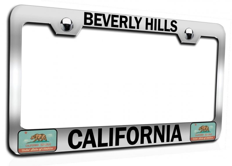 Beverly Hills California Chrome Metal License Plate Frame Tag Holder Universal Fit For Cars Trucks And Suvs 12 5 X 6 In Heavy