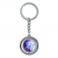 Graphics More Majestic Unicorn Pink Purple Blue Keychain Spinning Round Chrome Plated Metal 