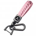 Wasben Pink Color Leather Braided Weave Key Lanyard Ring Car Accessories With Logo Fit Mitsubishi Universal 