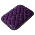 Universal Car Center Console Cover Plush Fabric Armrest Cushion Pad With Rhinestone Design Purple