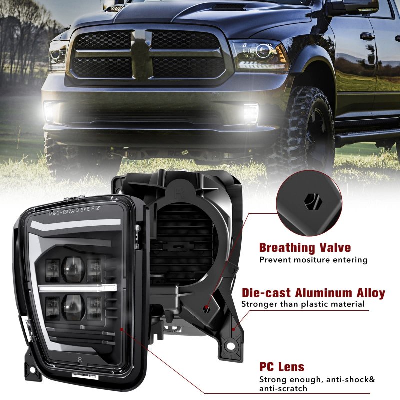 Bicyaco Upgraded Led Fog Light With Daytime Running Lights Clear Bumper Passing Lamps Drl For Dodge Ram 1500 2013 2014 2015