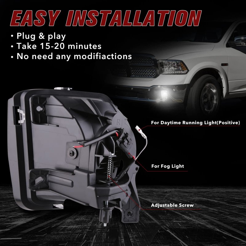 Bicyaco Upgraded Led Fog Light With Daytime Running Lights Clear Bumper Passing Lamps Drl For Dodge Ram 1500 2013 2014 2015
