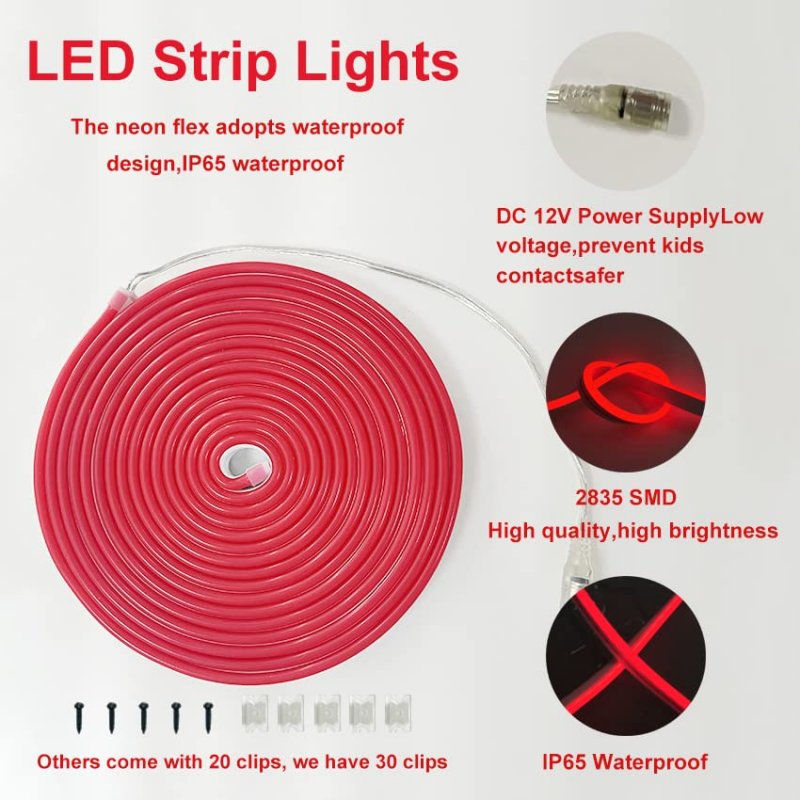 Led Neon Rope Light 16 4ft Red Silicone Flexible Strip 12v Dc Waterproof For Indoor Outdoor Diy Signage Decoration Power